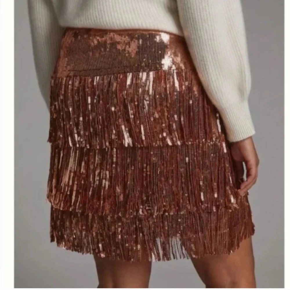 Maeve Fringed Sequined Boho Hippie Chic Hipster Modern Art Deco Farm Mini Skirt